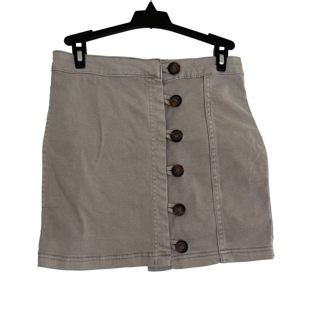 Newbury Kustom Button Front A Line Mini Skirt Taupe Size S‎